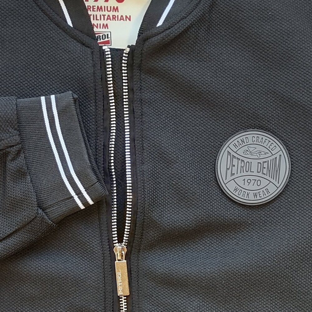 Petrol Denim Black Bomber Jacket Men's Medium Retro Gas & Oil Full Zip Pockets - Picture 10 of 14